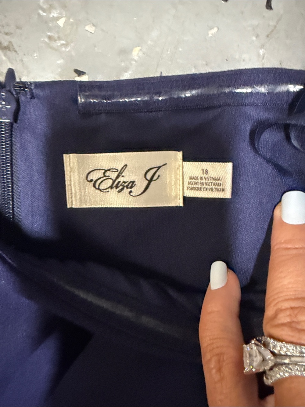 Eliza J Navy Long Sleeve Gown with Textured Puff Sleeves - Picture 2 of 3